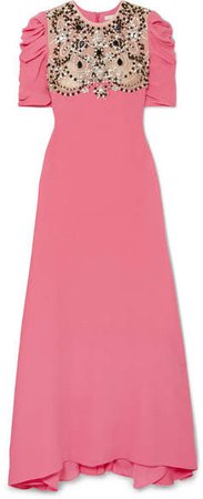 Reem Acra - Embellished Tulle-paneled Silk Crepe De Chine Gown - Pink