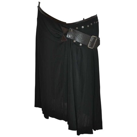 Jean Paul Gaultier Black Jersey Gladiator Adjustable Studded Wrap Skirt For Sale at 1stdibs