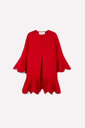 Ruffled Wool And Cashmere-blend Coat - Red