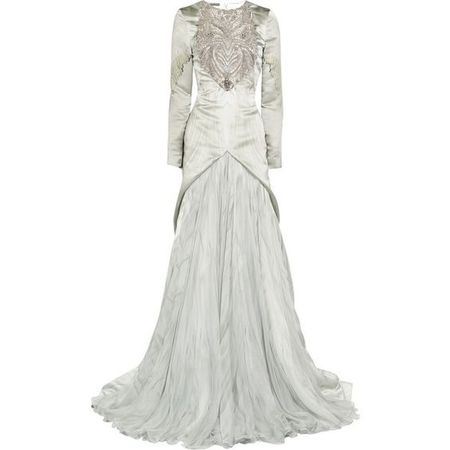 Alexander McQueen Angel-print silk-satin embellished gown