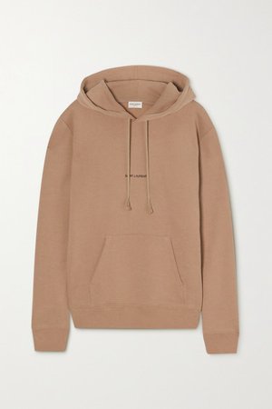 Printed Cotton-jersey Hoodie - Brown