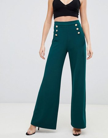 Boohoo button front wide leg PANTS in green