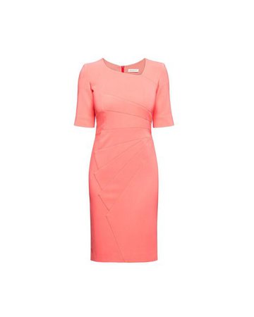 Lyst - Rumour London Amelie Coral Fitted Knee Length Dress With Asymmetrical Neckline in Red