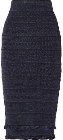 Fringed Jacquard-knit Midi Skirt - Midnight blue