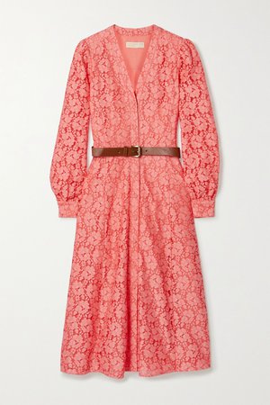 Peach Belted cotton-blend corded lace midi shirt dress | MICHAEL Michael Kors | NET-A-PORTER