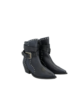 black studded point toed cowboy biker boots