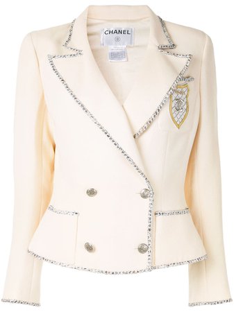 Chanel Pre-Owned Contrast Trimming slim-fit Double Breasted Blazer - Farfetch