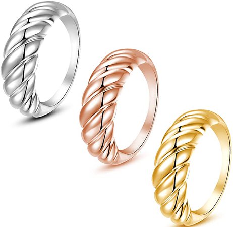 Amazon.com: 3 Pieces Chunky Croissant Dome Ring, Gold, Silver, Rose Gold Braided Twisted Rope Signet Ring Minimalist Twist Chunky Stacking Band Rings for Women Girls: Clothing, Shoes & Jewelry