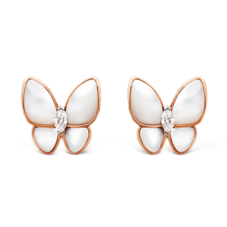 Two Butterfly earrings Rose gold, Diamond, Mother-of-pearl - Van Cleef & Arpels