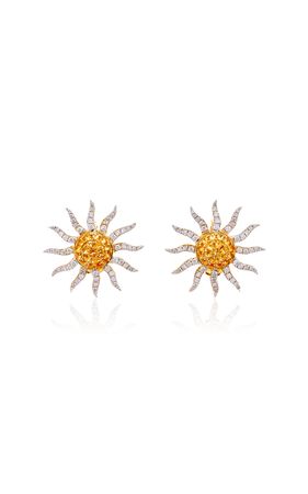 Sun 18k Yellow Gold Diamond, Citrine Earrings By Yvonne Leon | Moda Operandi