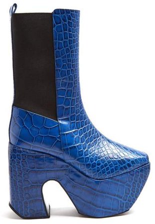 Marques'almeida - Crocodile Effect Leather Platform Boots - Womens - Blue
