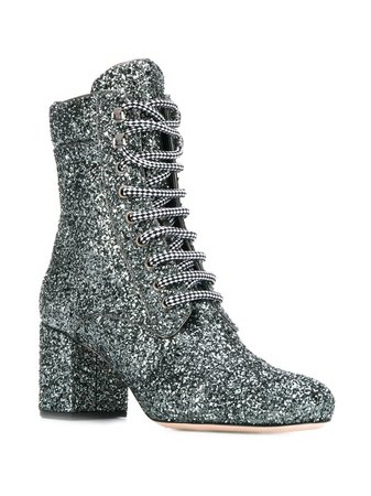 Miu Miu Glitter lace-up ankle boots
