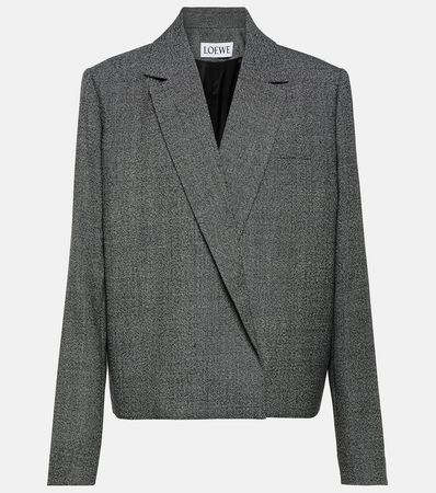 Asymmetric Cropped Wool Blazer in Grey - Loewe | Mytheresa