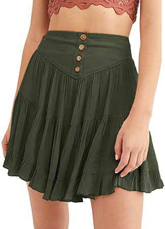Amazon.com: ReachMe Womens Summer High Waist Ruffle Short Skirt Cute Button Flared Beach Mini Skirt: Clothing