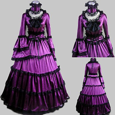 Rococo Victorian Ruffle Dress Costume Women's Dress Party Costume Masquerade Purple Vintage Cosplay Satin Party Prom Long Sleeve Poet Sleeve Floor Length Long Length Ball Gown 464649 2019 – $77.99