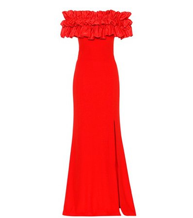 Crêpe off-the-shoulder gown