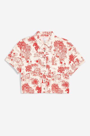Red Jungle Print Boxy Polo - Shirts & Blouses - Clothing - Topshop USA