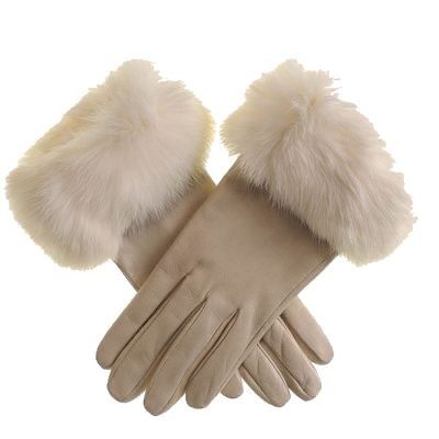 beige fur gloves