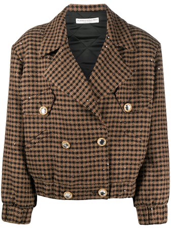 Alessandra Rich sequin houndstooth bomber jacket - FARFETCH