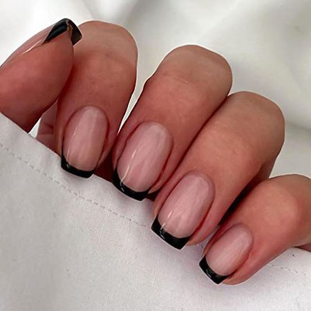 Amazon.com: RikView Press on Nails French Tip Nails Oval Nail Tips Glossy Fake Nails False Nails with Design Full Cover Acrylic Nails (Black) : Beauty & Personal Care