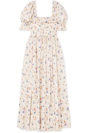 DÔEN | Sol shirred floral-print Swiss-dot cotton-voile maxi dress | NET-A-PORTER.COM