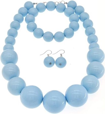 Amazon.com: Chunky Pearl Choker Necklace, Large Pearl Statement Necklace, Trending Choker Pearl Wedding Jewelry for Brides, Boho Pearl Jewelry Set (Sky blue): Clothing, Shoes & Jewelry