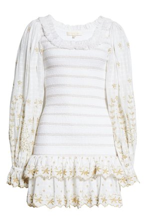 LoveShackFancy Celia Embroidery Detail Long Sleeve Cotton Minidress | Nordstrom