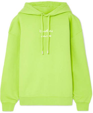 Fyola Neon Printed Cotton-jersey Hoodie - Bright green