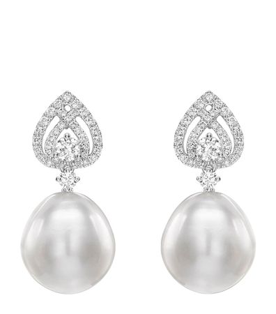 Kiki McDonough White Gold, Diamond and Pearl Lotus Pear Pearls Earrings | Harrods DE