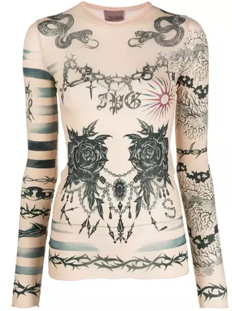 Jean Paul Gaultier x KNWLS tattoo-print Sheer Top - Farfetch