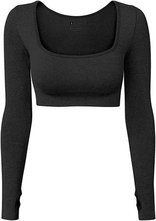 HYZ Women's Sports Yoga Gym Stretch Bodycon Crop Top Compression Workout Athletic Long Sleeve Shirt at Amazon Women’s Clothing store