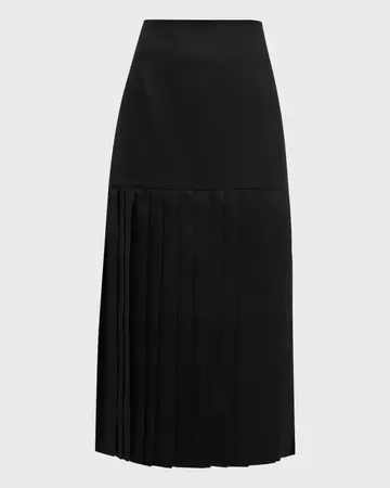 Tory Burch Fringe Twill Midi Skirt | Neiman Marcus