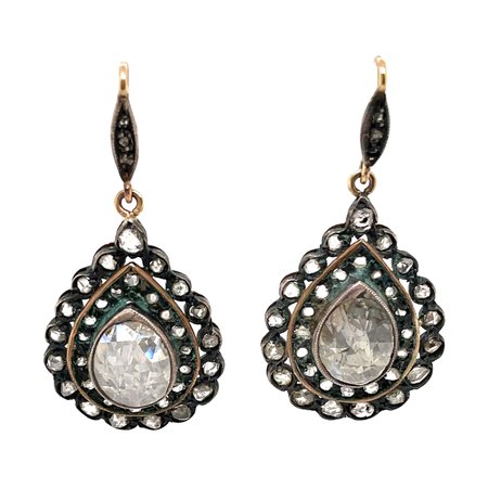 Victorian Style Rose Cut Diamond Drop Earrings For Sale at 1stDibs