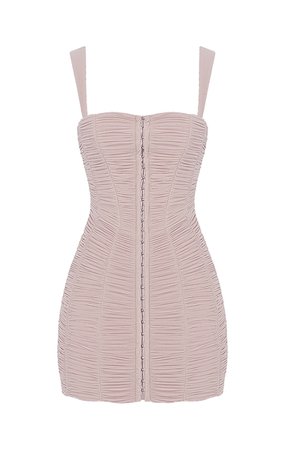 Cate' Crystal Ruched Mesh Mini Dress