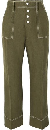 Foundry Cropped Linen Flared Pants - Green