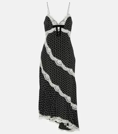 Lace Trimmed Polka Dot Silk Midi Dress in Black - Alessandra Rich | Mytheresa