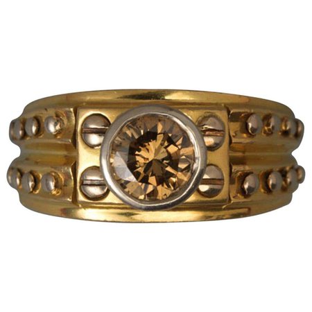 18 Carat Bi-Color Gold Ring with a Brown Diamond For Sale at 1stDibs