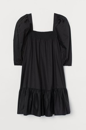 Puff-sleeved Cotton Dress - Black - Ladies | H&M US