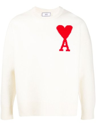 White AMI Paris Ami de Coeur knitted jumper with Express Delivery - Farfetch