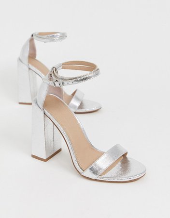 ASOS DESIGN Highlight barely there heeled sandals in silver | ASOS
