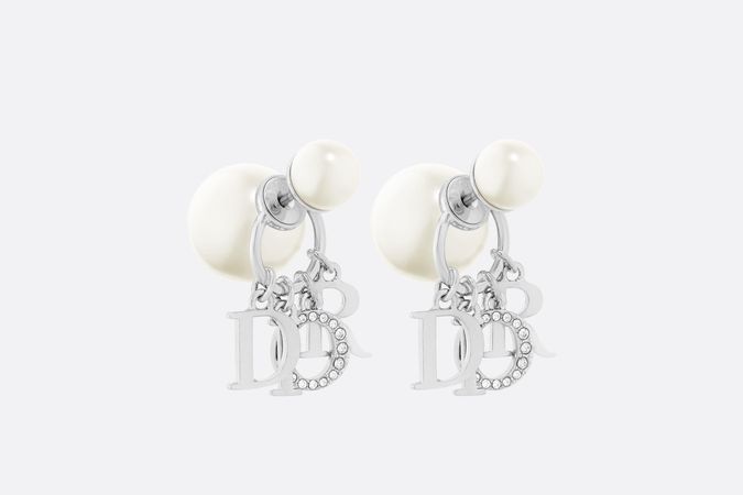 Dior Tribales Earrings Palladium-Finish Metal with White Resin Pearls and White Crystals | DIOR