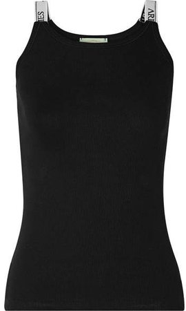 Intarsia-trimmed Ribbed Cotton-jersey Tank - Black