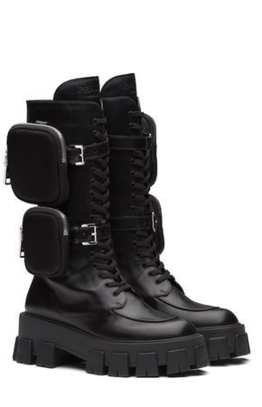 Prada monolith black leather boots