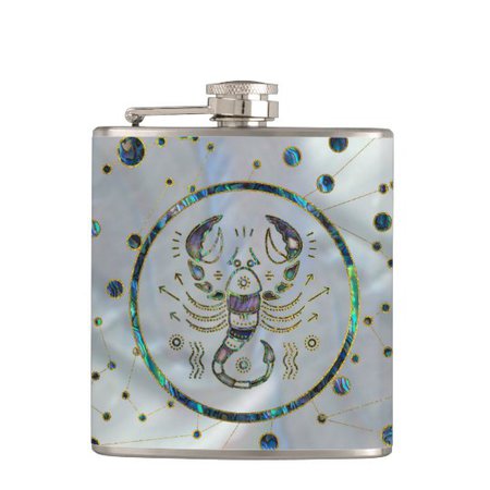 Scorpio Zodiac Gold Abalone on Constellation Hip Flask | Zazzle.com