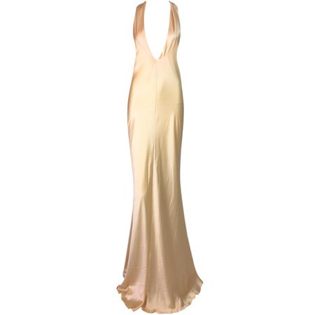 F/W 2002 Dolce and Gabbana Cream Satin Plunging Old Hollywood Gown Dress For Sale at 1stdibs