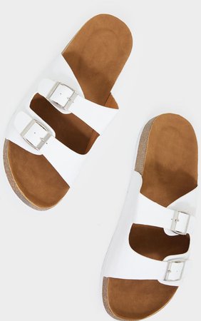 White PU Twin Strap Double Sandal | PrettyLittleThing USA