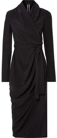 Draped Silk Crepe De Chine Wrap Dress - Black