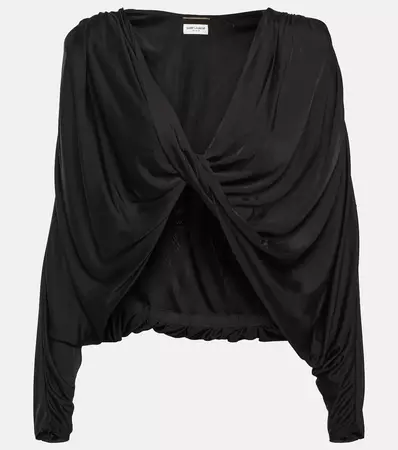 Gathered Jersey Crop Top in Black - Saint Laurent | Mytheresa