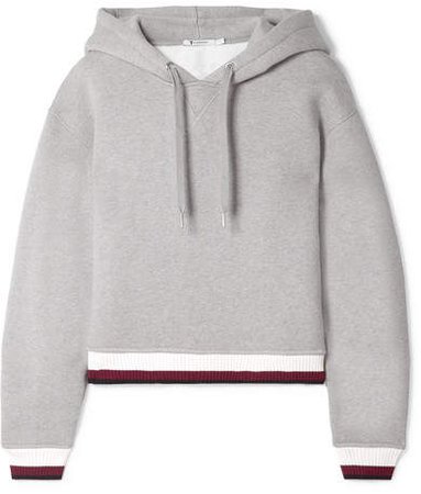 Cropped Cotton-blend Fleece Hooded Top - Gray