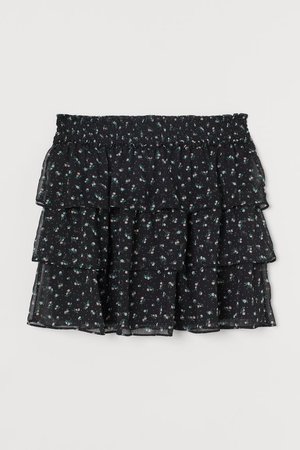Tiered Skirt - Black floral light pink light blue - Ladies | H&M US